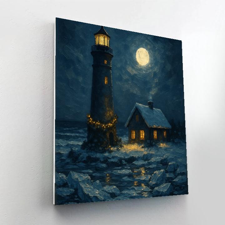 Christmas Lighthouse On The Frozen Shore Paint by numbers art