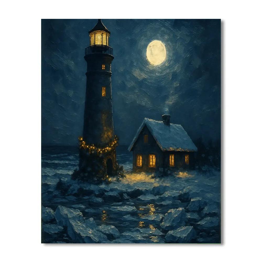 Christmas Lighthouse On The Frozen Shore Paint by numbers art