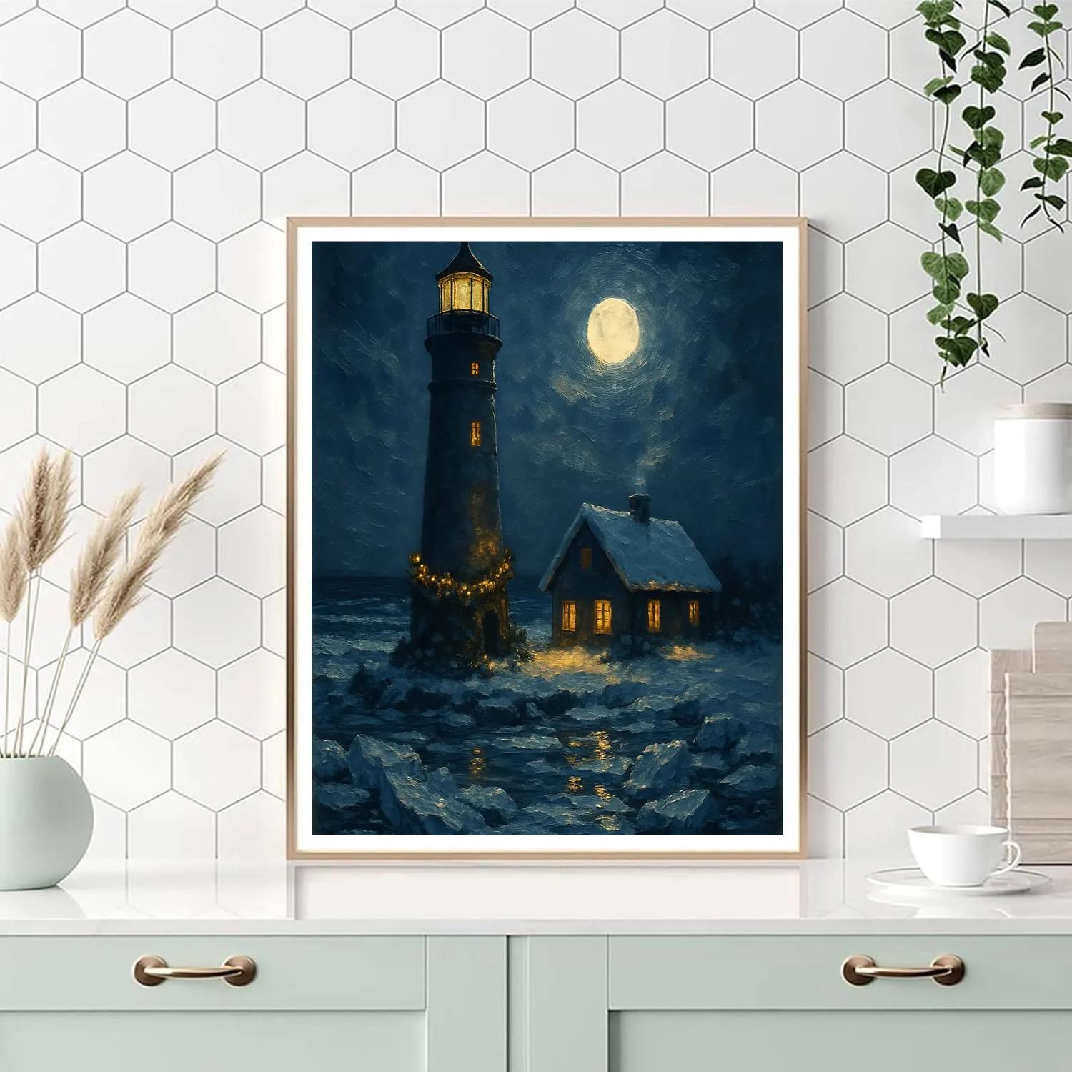 Christmas Lighthouse On The Frozen Shore Paint by numbers art