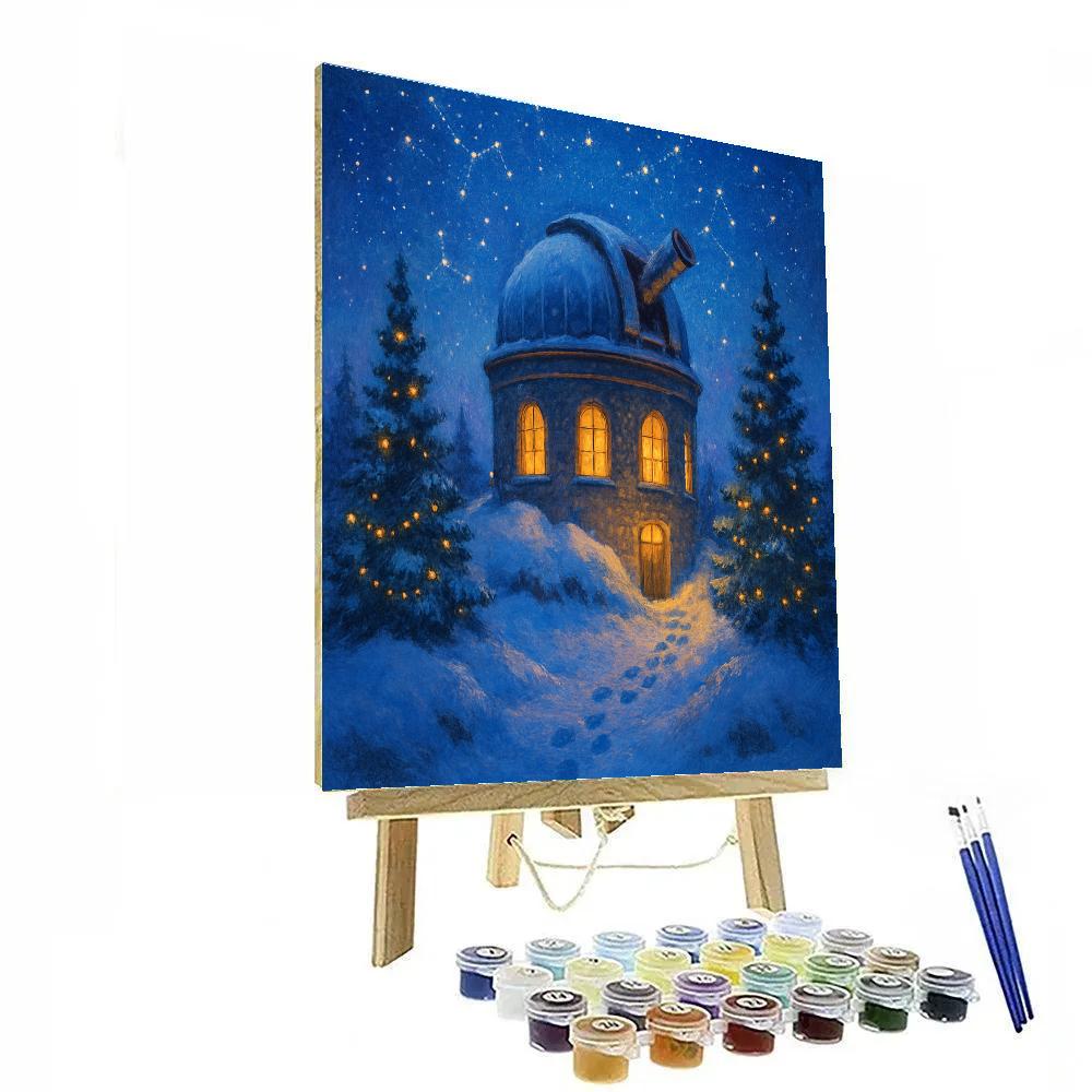 Snowy Observatory On Christmas Night paint by number