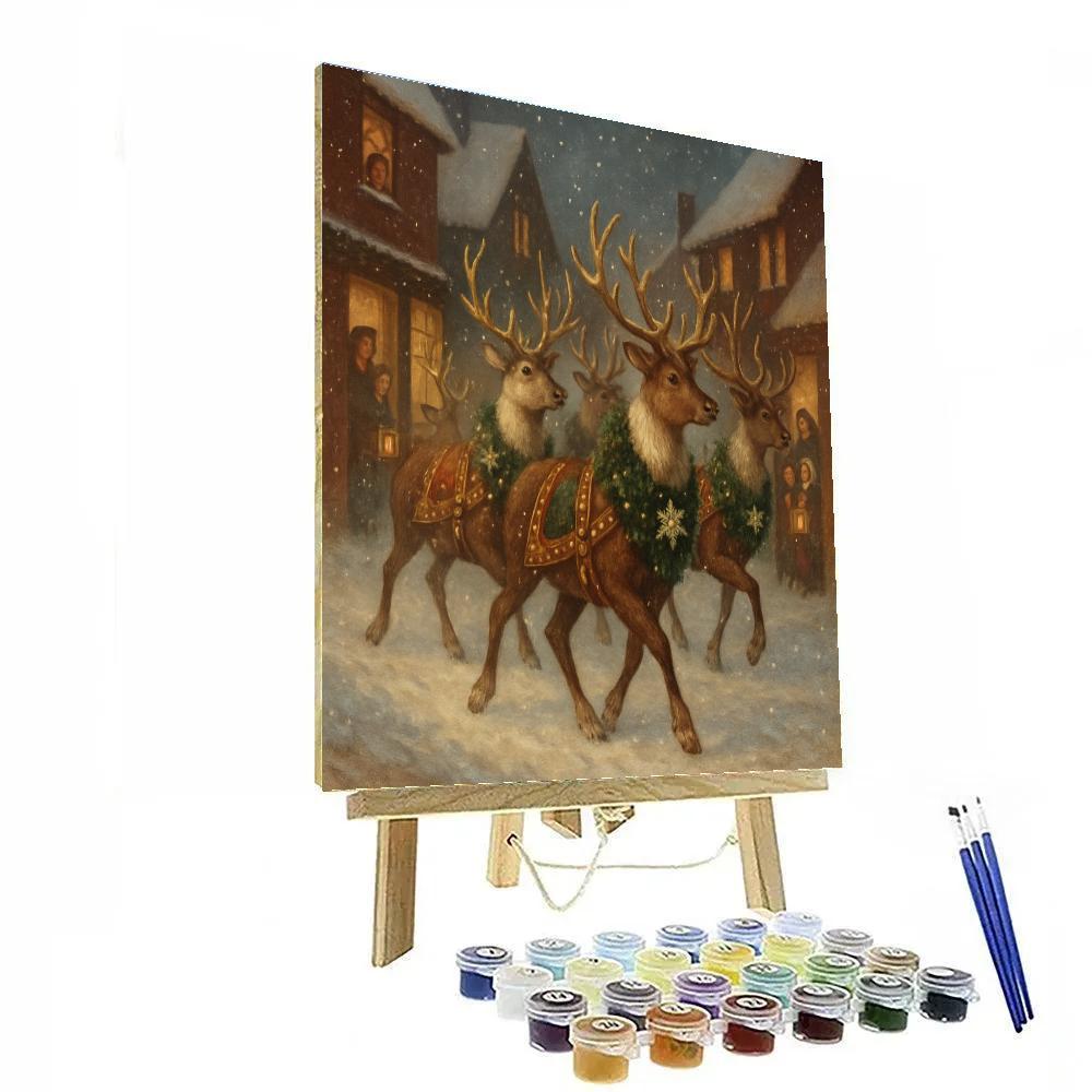 Northern Reindeer Parade Through Town paint by number