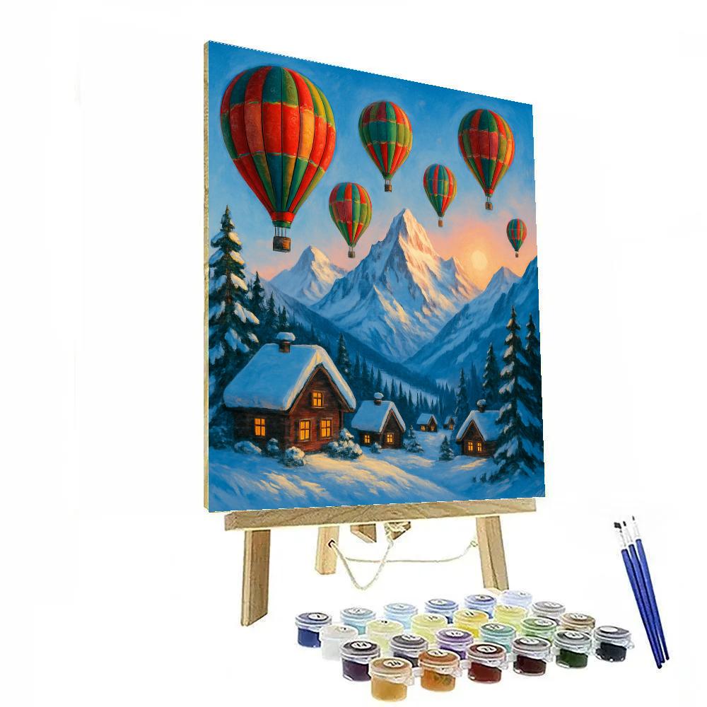 Christmas Hot Air Balloons Above The Alps Number painting