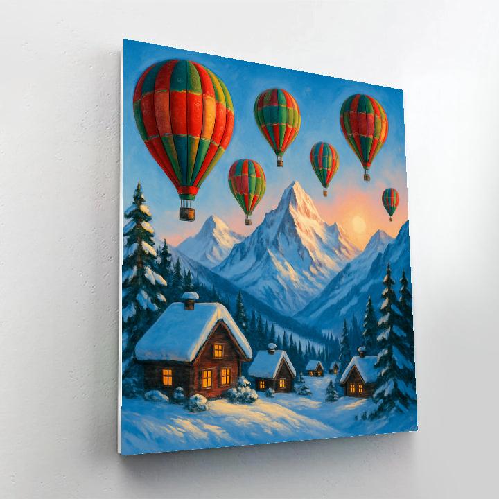Christmas Hot Air Balloons Above The Alps Number painting