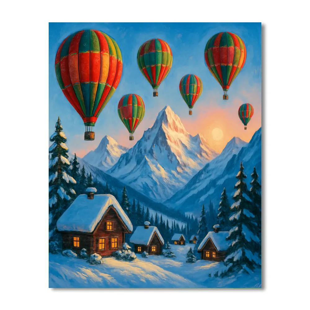 Christmas Hot Air Balloons Above The Alps Number painting