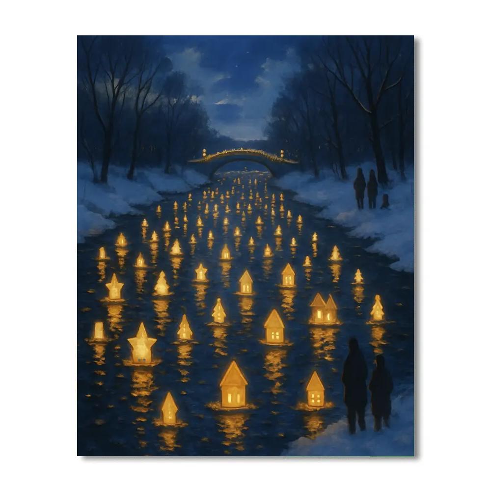 Holiday Lanterns Floating On The River Painting by numbers kit