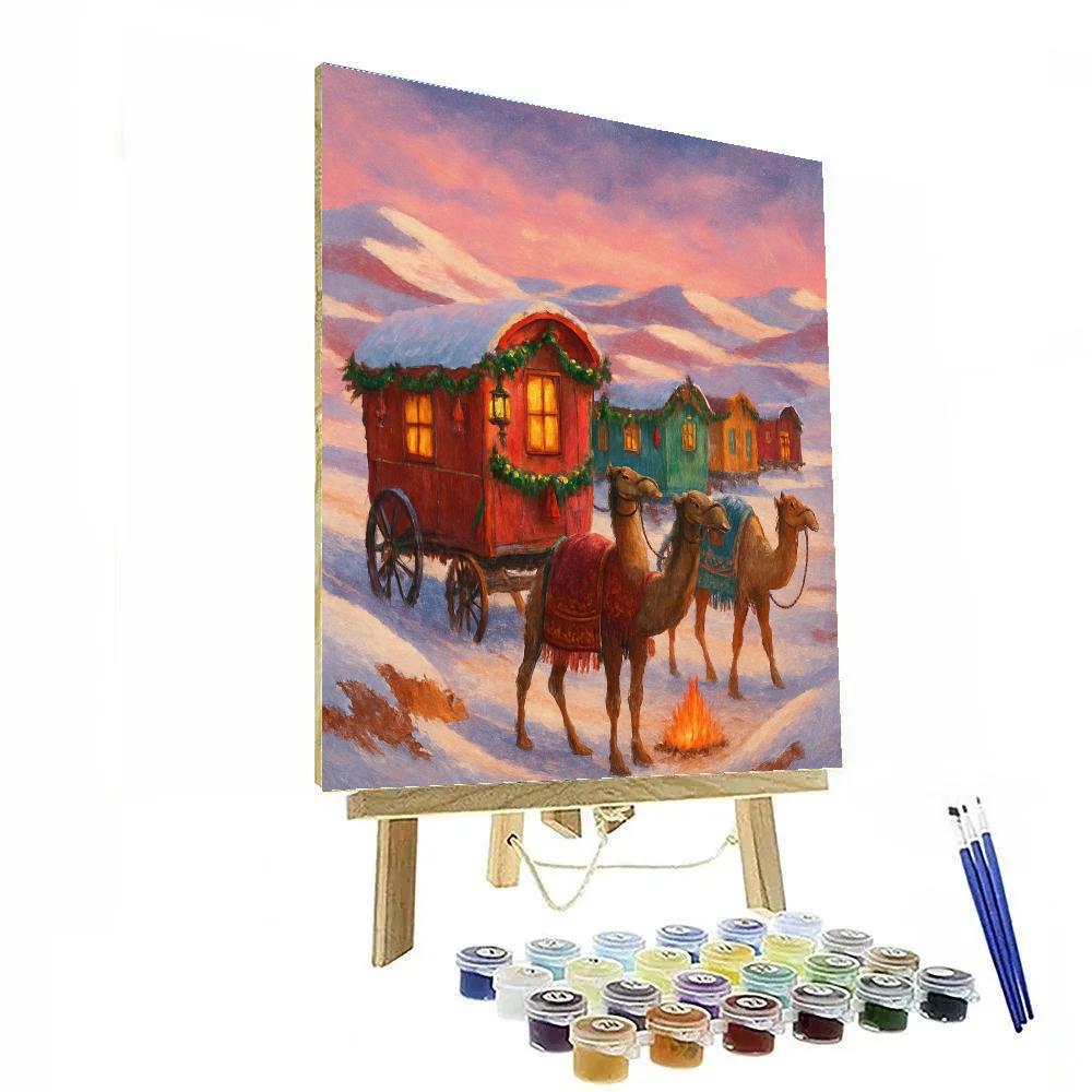 Christmas Caravan In The Desert Snow painting number kit