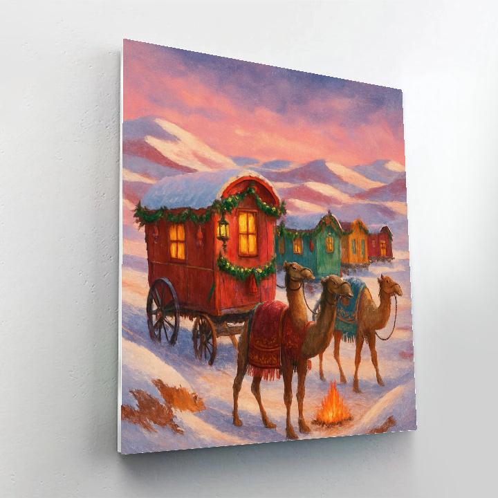 Christmas Caravan In The Desert Snow painting number kit