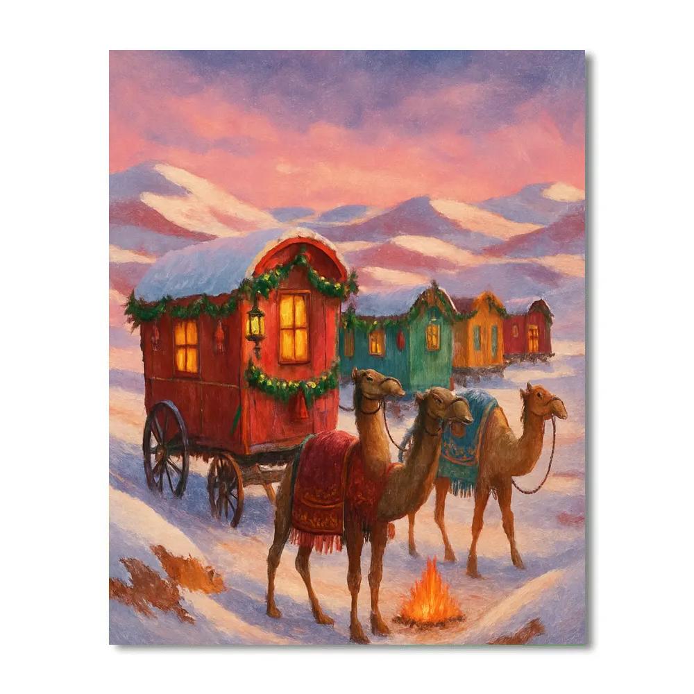 Christmas Caravan In The Desert Snow painting number kit