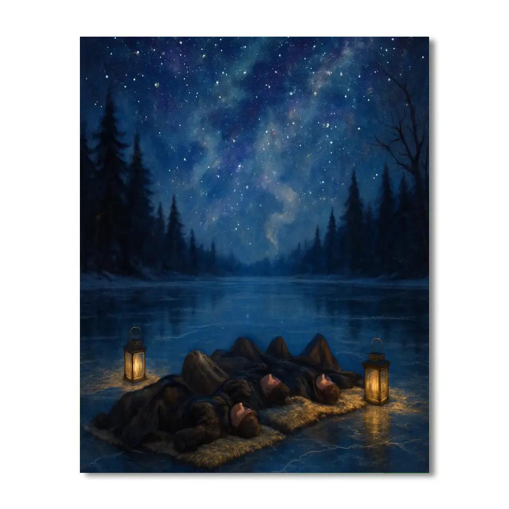 Christmas Stargazing On The Frozen Lake Numbered painting kits