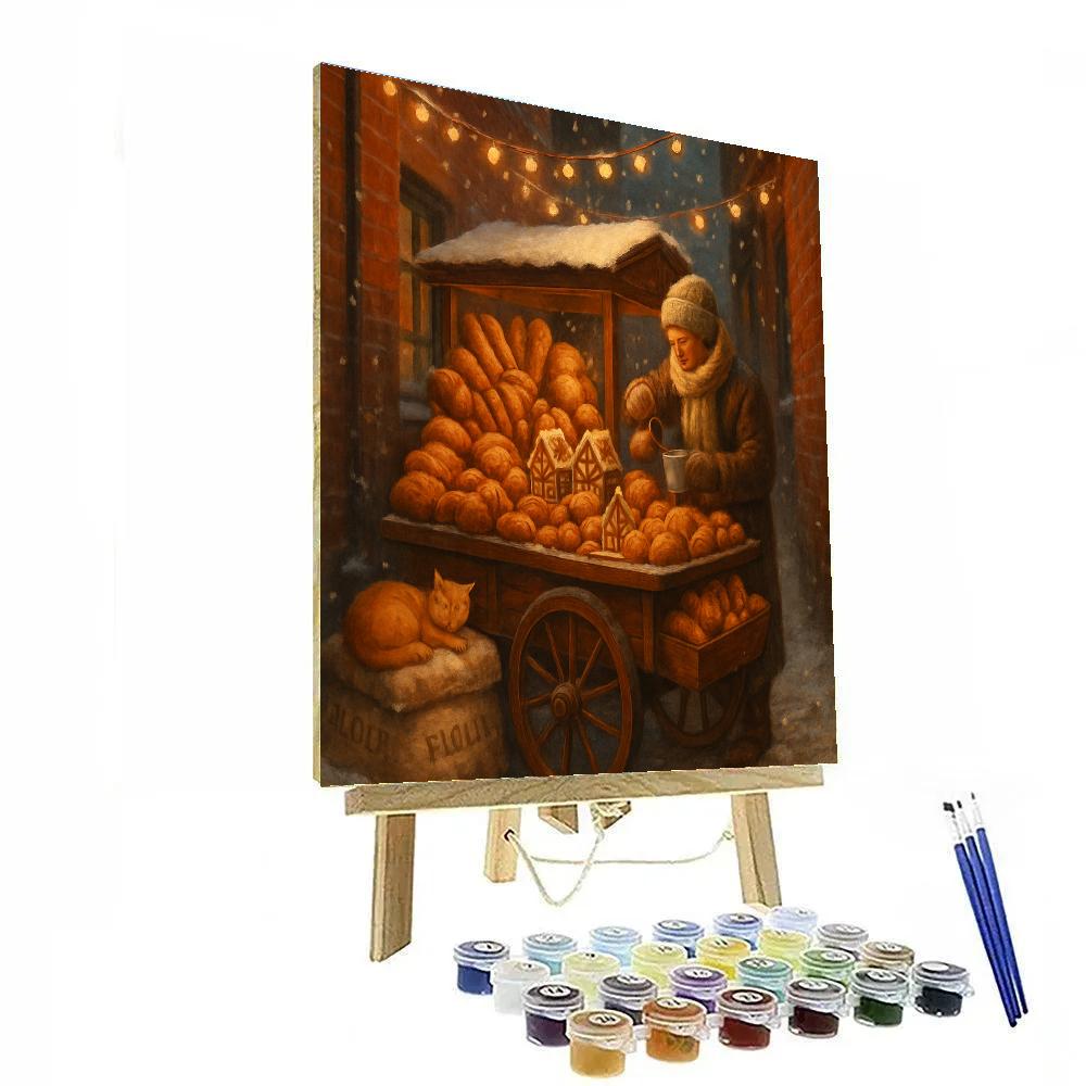 Christmas Bakery Cart In The Alleyway Painting by numbers kit