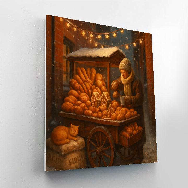 Christmas Bakery Cart In The Alleyway Painting by numbers kit