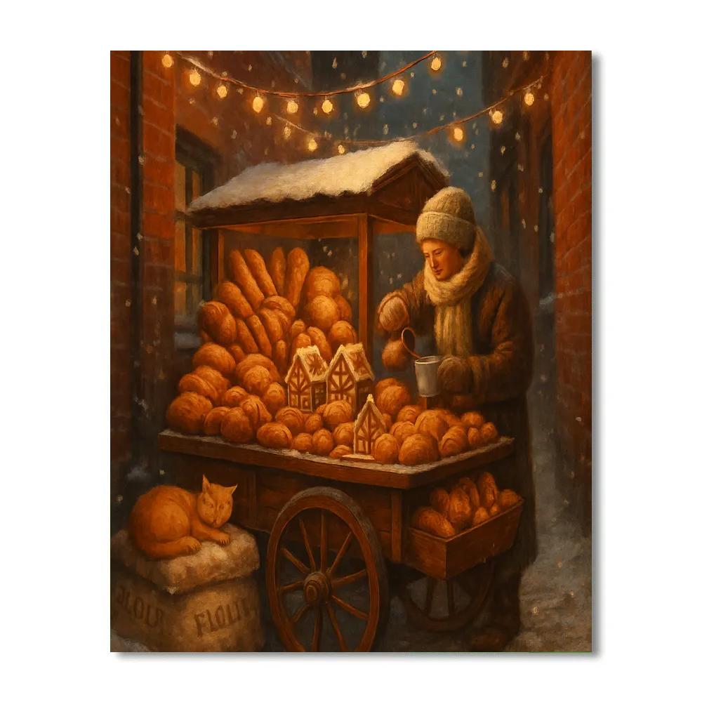 Christmas Bakery Cart In The Alleyway Painting by numbers kit
