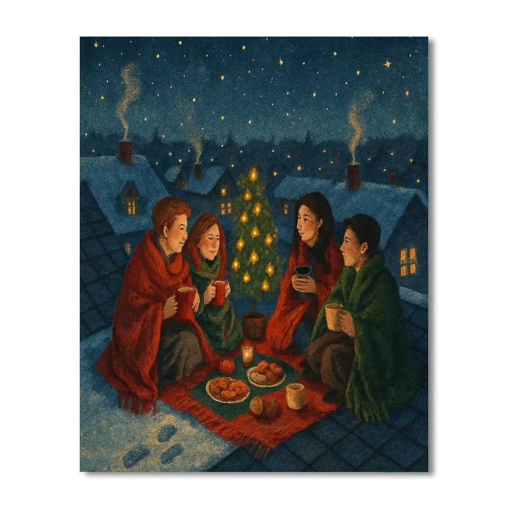Midnight Christmas Picnic On The Roof painting number kit