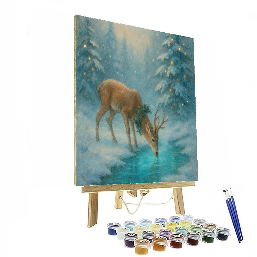 Christmas Deer At The Frozen Spring paint by number