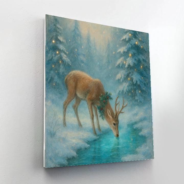 Christmas Deer At The Frozen Spring paint by number