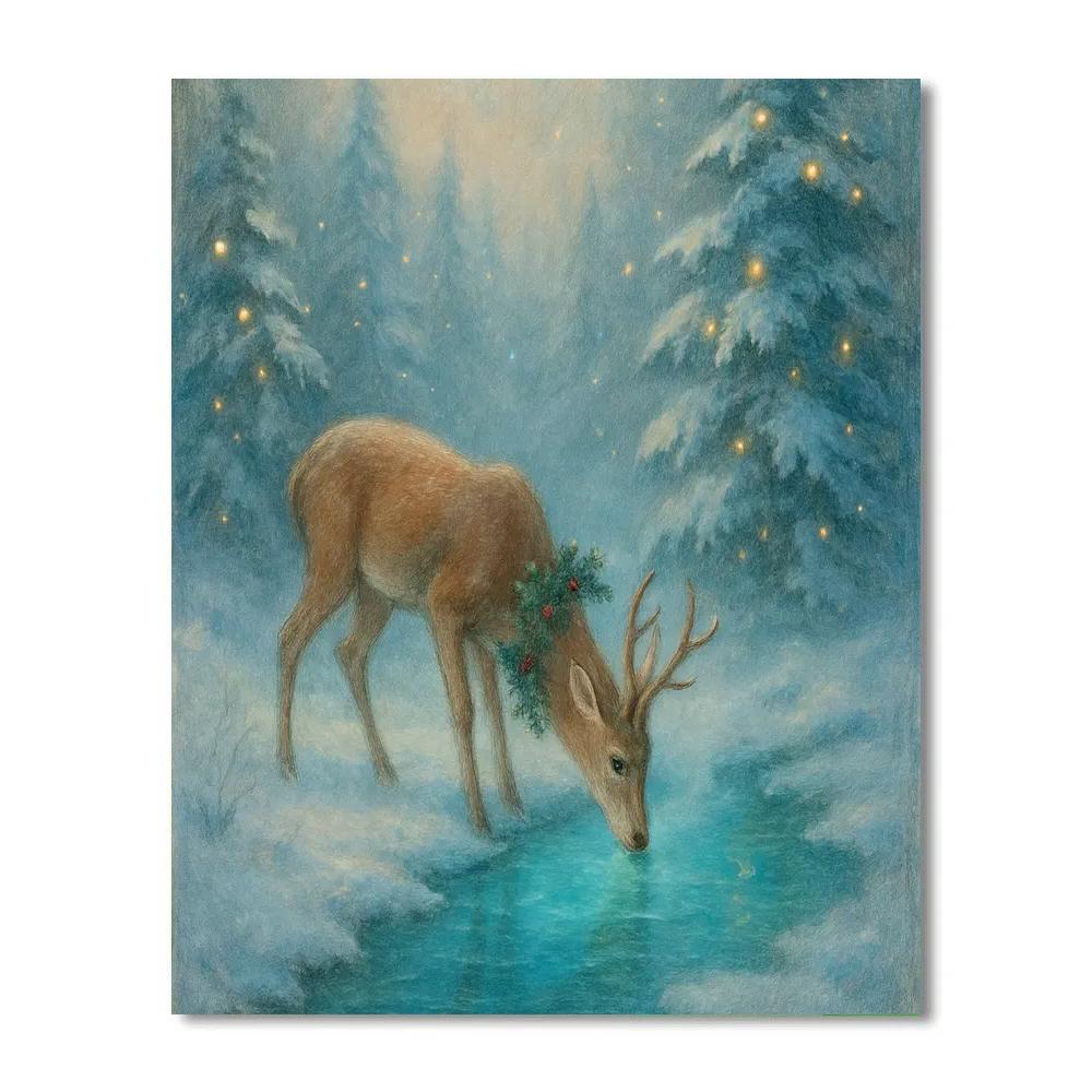 Christmas Deer At The Frozen Spring paint by number