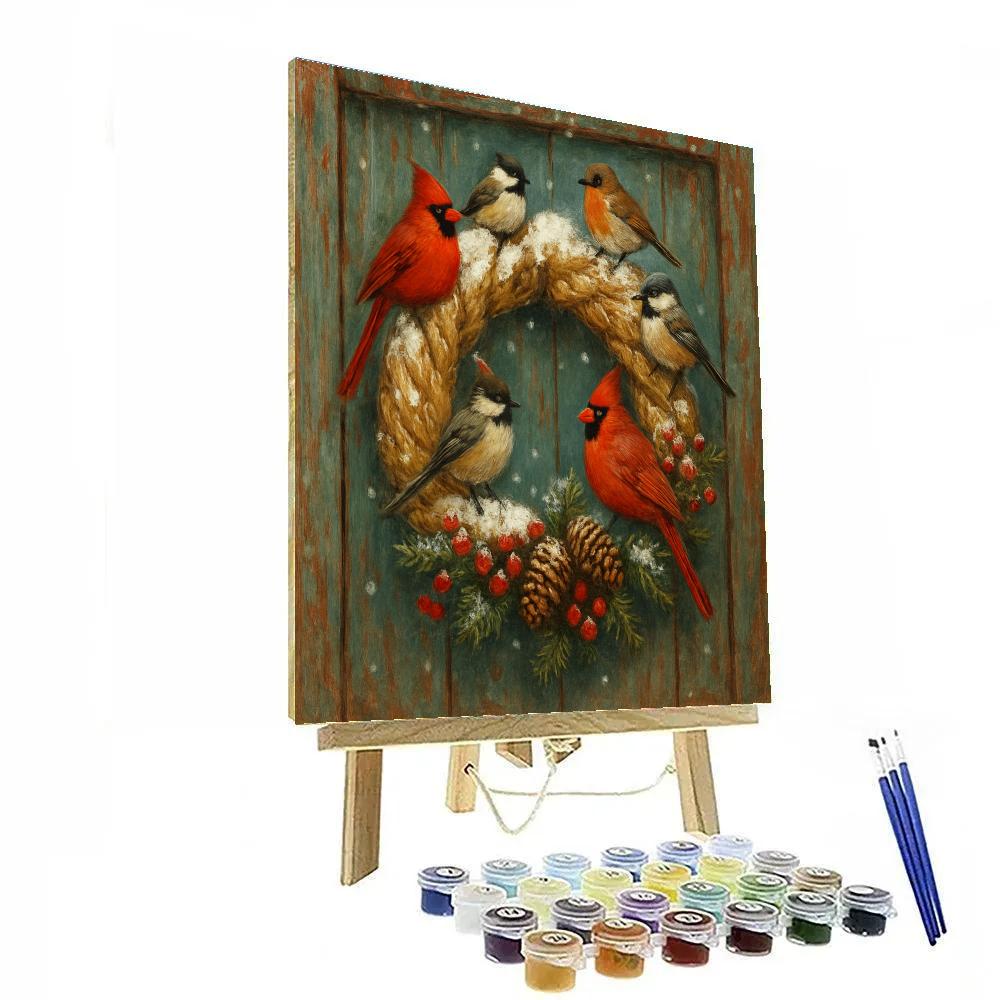 Christmas Birds On The Braided Wreath painting number kit