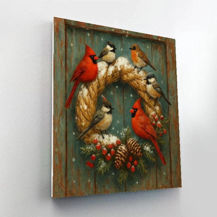 Christmas Birds On The Braided Wreath painting number kit