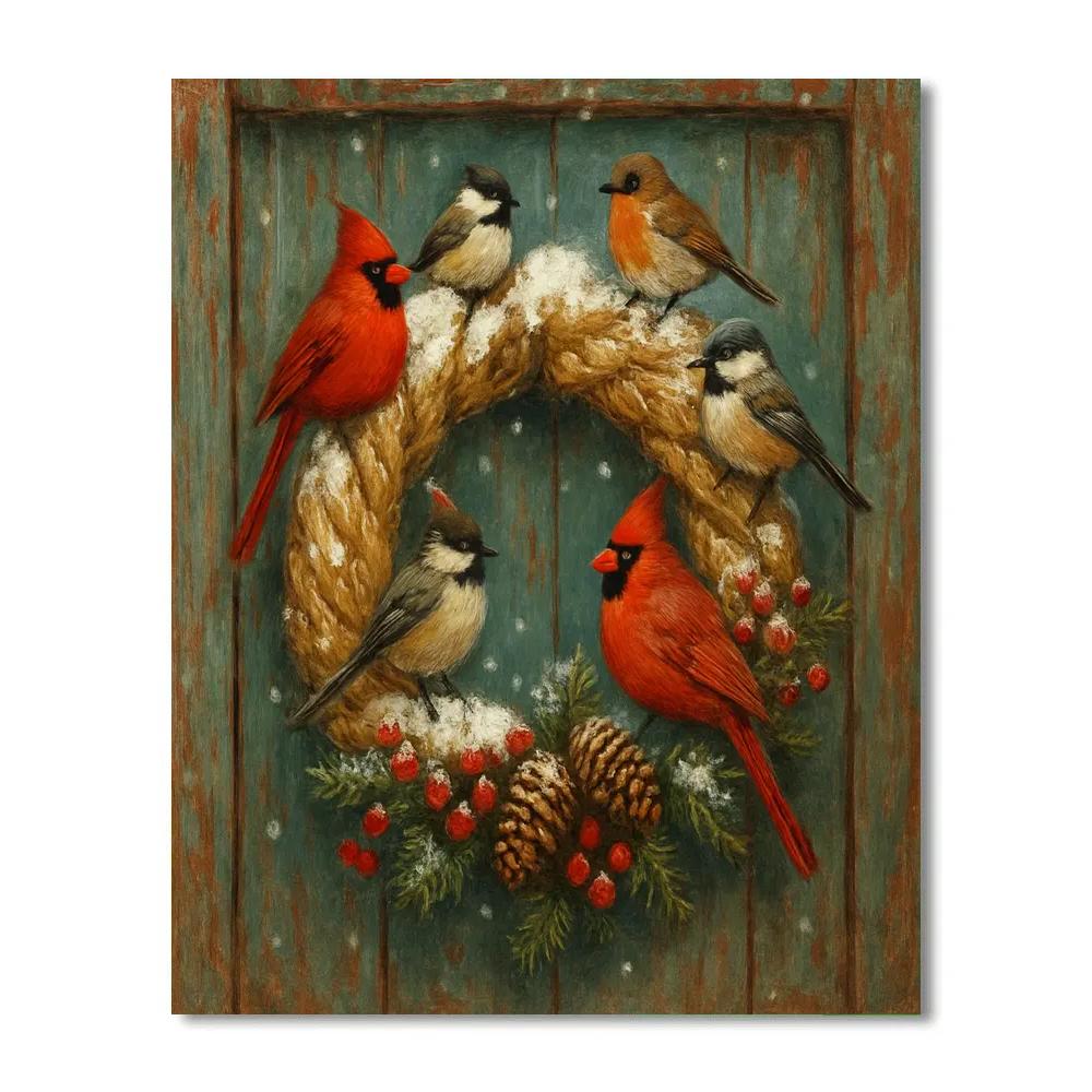 Christmas Birds On The Braided Wreath painting number kit