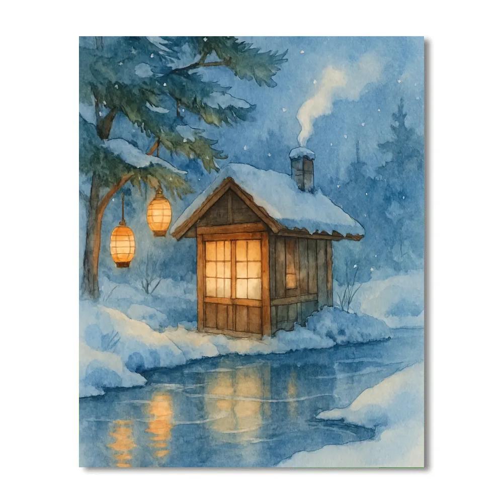Holiday Teahouse Beside The Frozen Stream Number painting