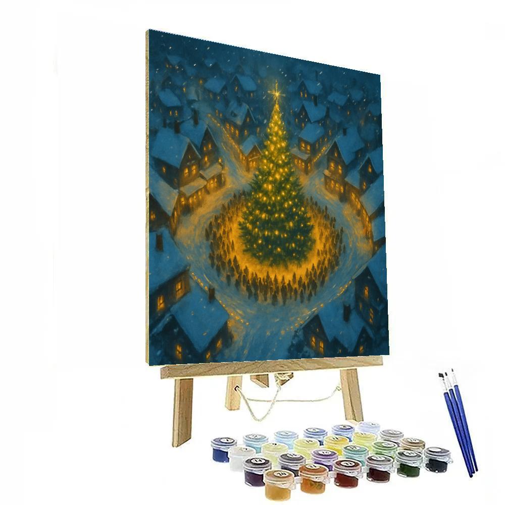 Snowy Village Tree Lighting From Above Numbered painting kits