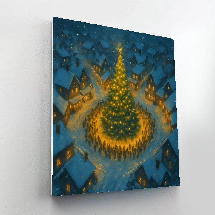 Snowy Village Tree Lighting From Above Numbered painting kits
