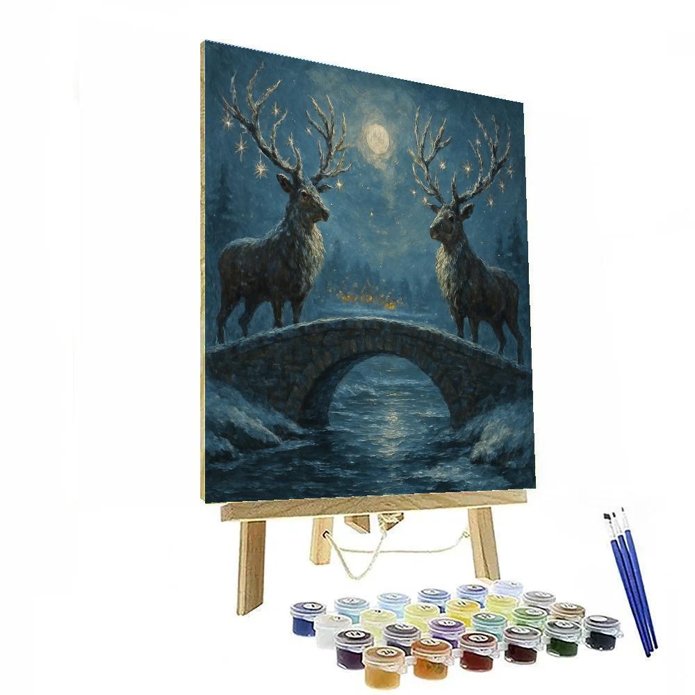 Reindeer Guardians Of The Frozen Bridge painting number kit