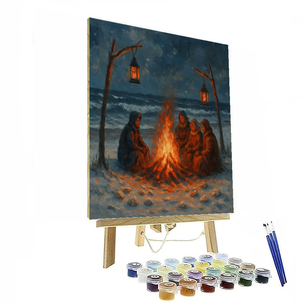 Christmas Bonfire On The Frozen Beach Paint by numbers kits