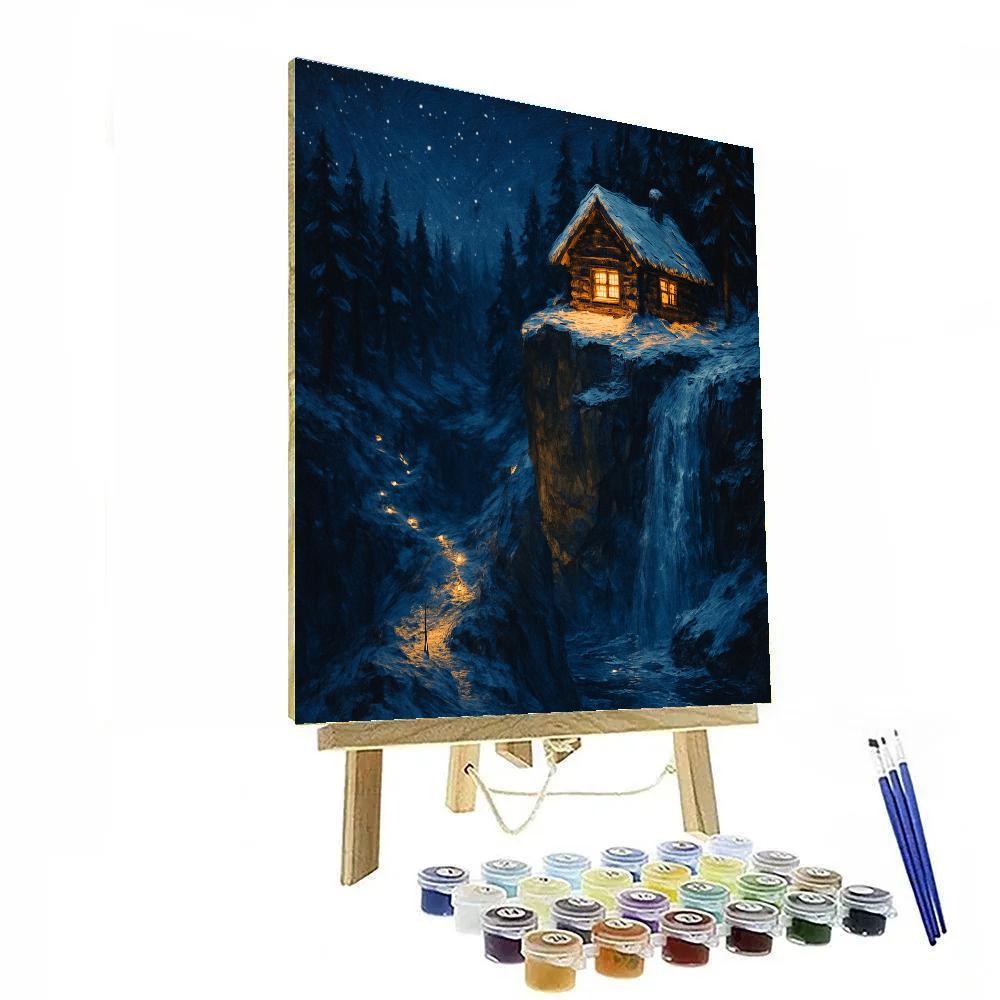 Christmas Cabin On The Cliffside Ledge painting number kit