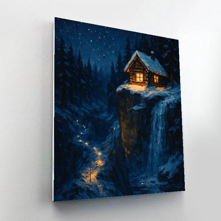 Christmas Cabin On The Cliffside Ledge painting number kit