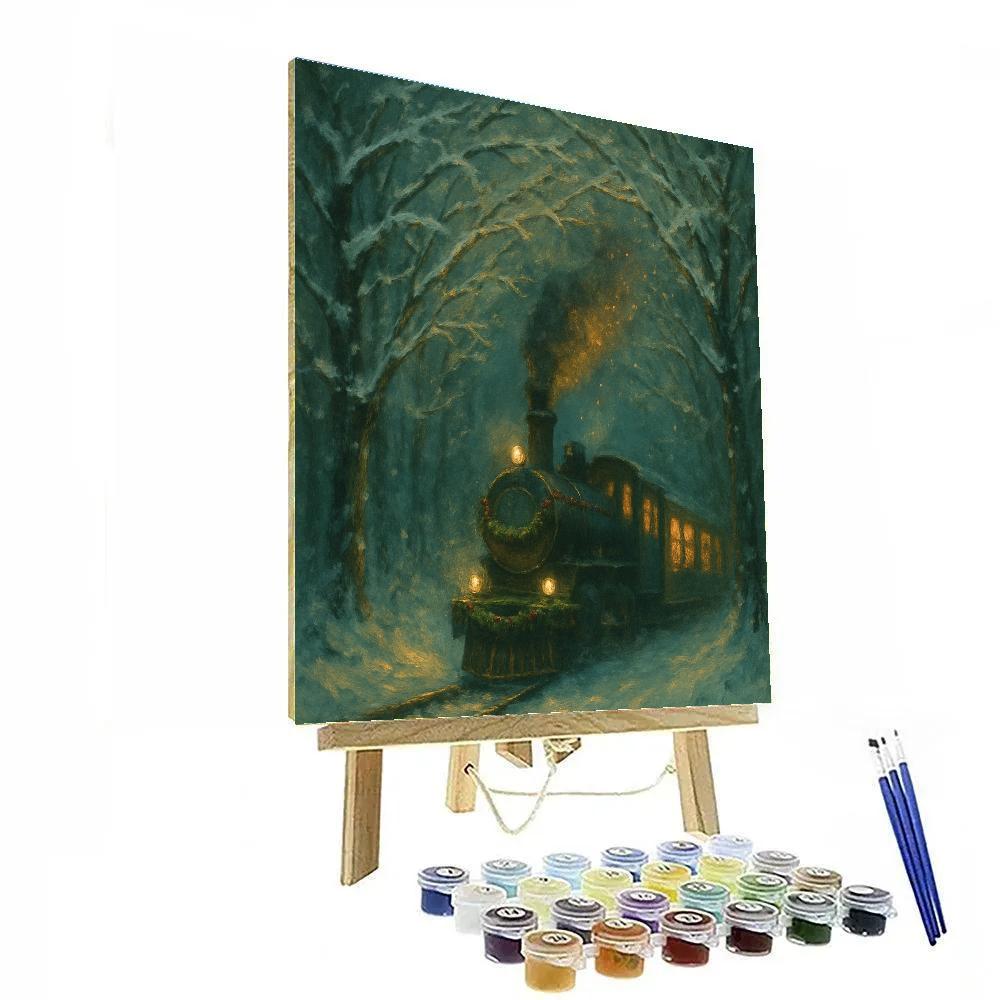 Holiday Train Through The Snowy Tunnel Of Trees Painting by numbers kit