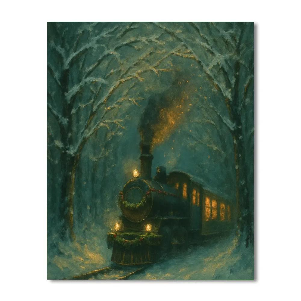 Holiday Train Through The Snowy Tunnel Of Trees Painting by numbers kit