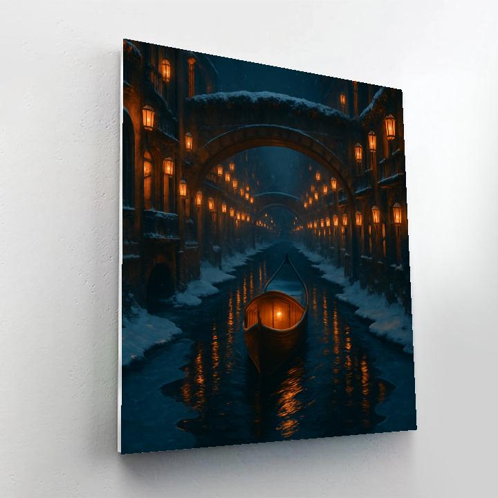 Christmas Lantern Boat On The Canal Painting by numbers kit