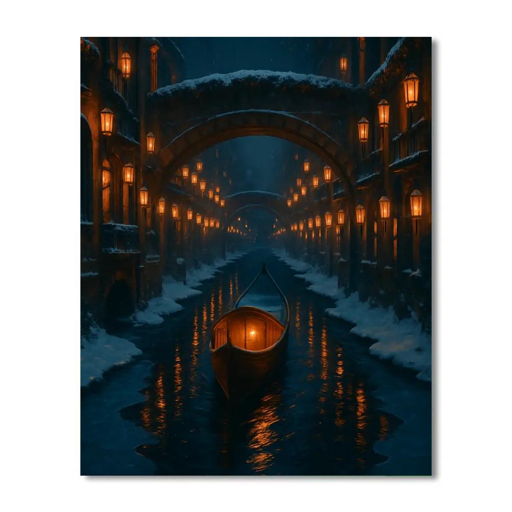 Christmas Lantern Boat On The Canal Painting by numbers kit