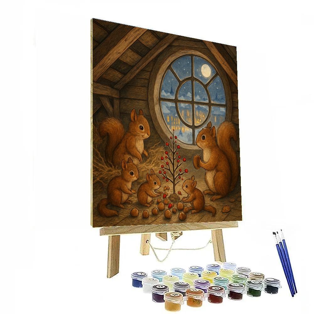 Christmas Squirrels In The Snowy Attic Paint by numbers kits