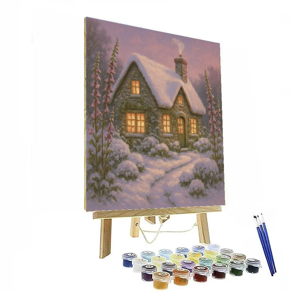 Christmas Foxglove Cottage In The Snow paint by color