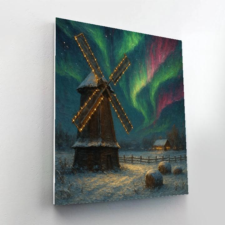 Christmas Aurora Over The Old Windmill paint by numbers