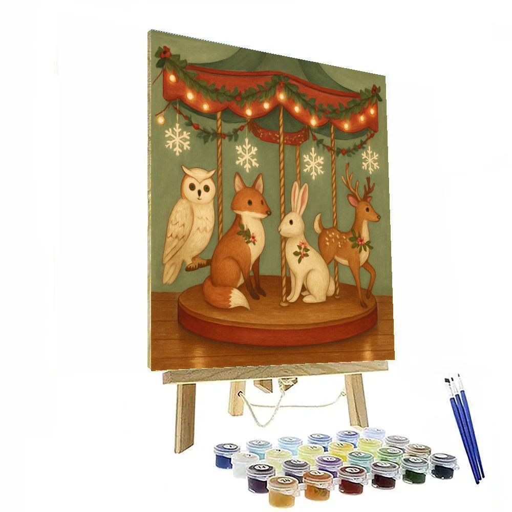Holiday Carousel Of Woodland Creatures Number painting