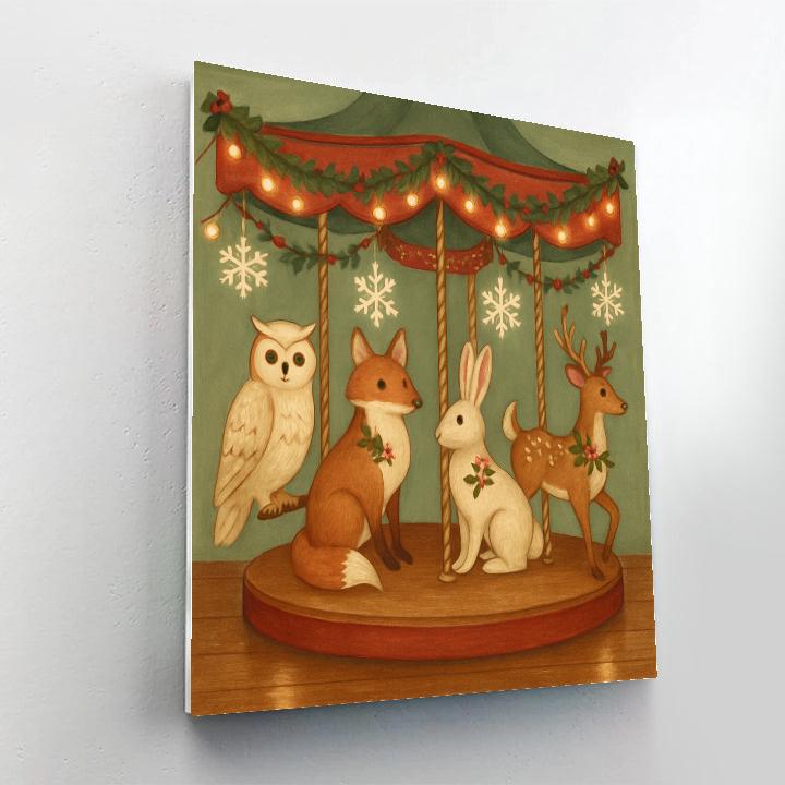 Holiday Carousel Of Woodland Creatures Number painting
