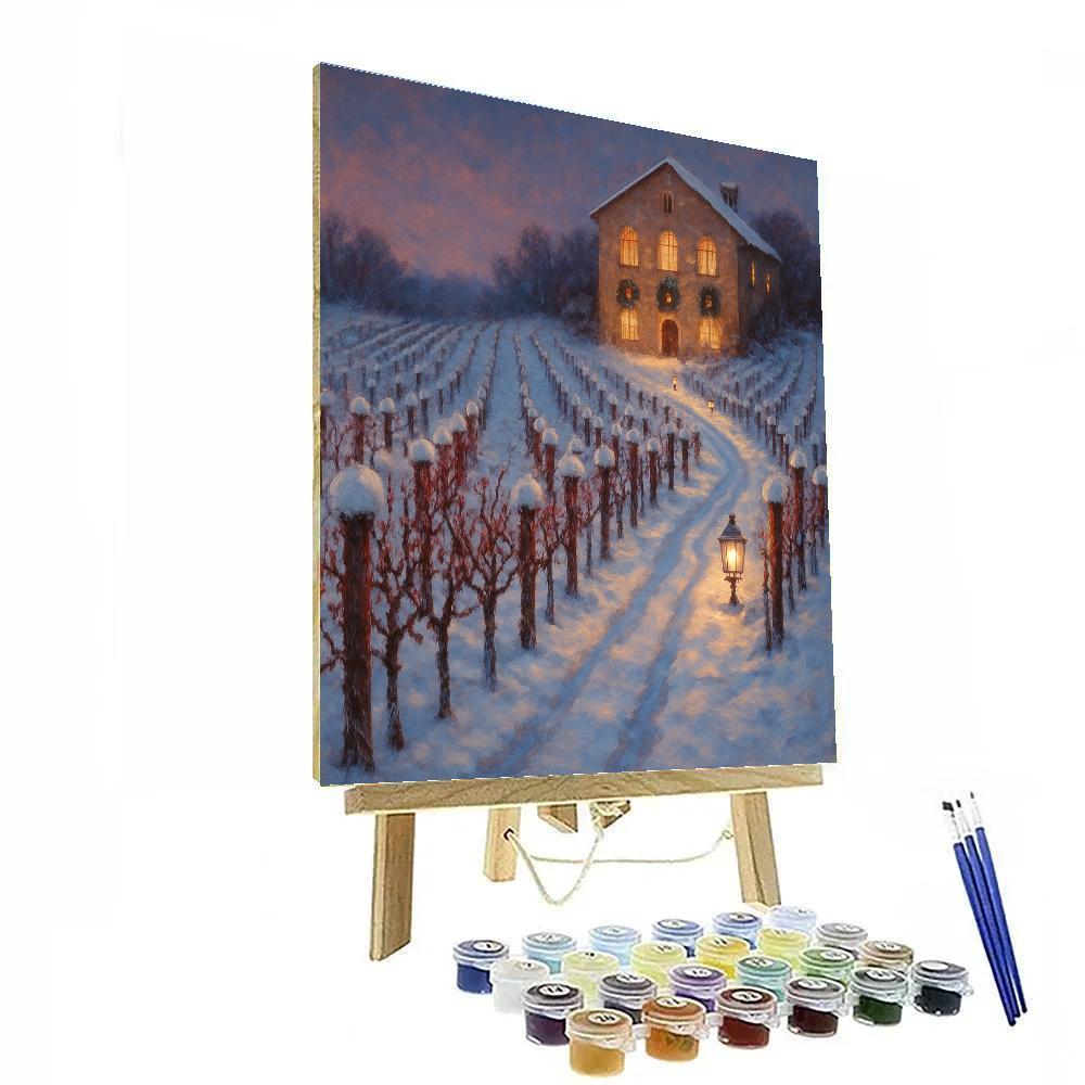 Snowy Christmas Vineyard At Dusk Painting by numbers kit