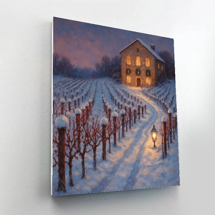 Snowy Christmas Vineyard At Dusk Painting by numbers kit