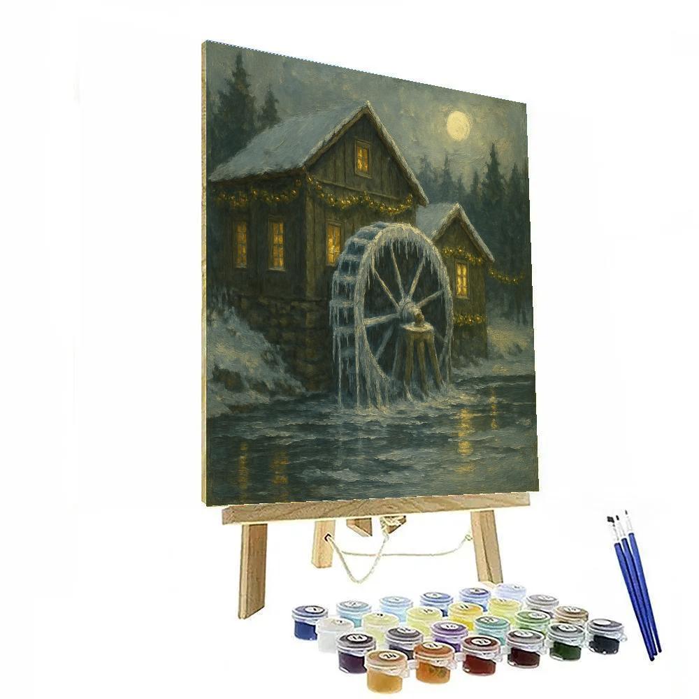Frozen Waterwheel Christmas Mill painting number kit