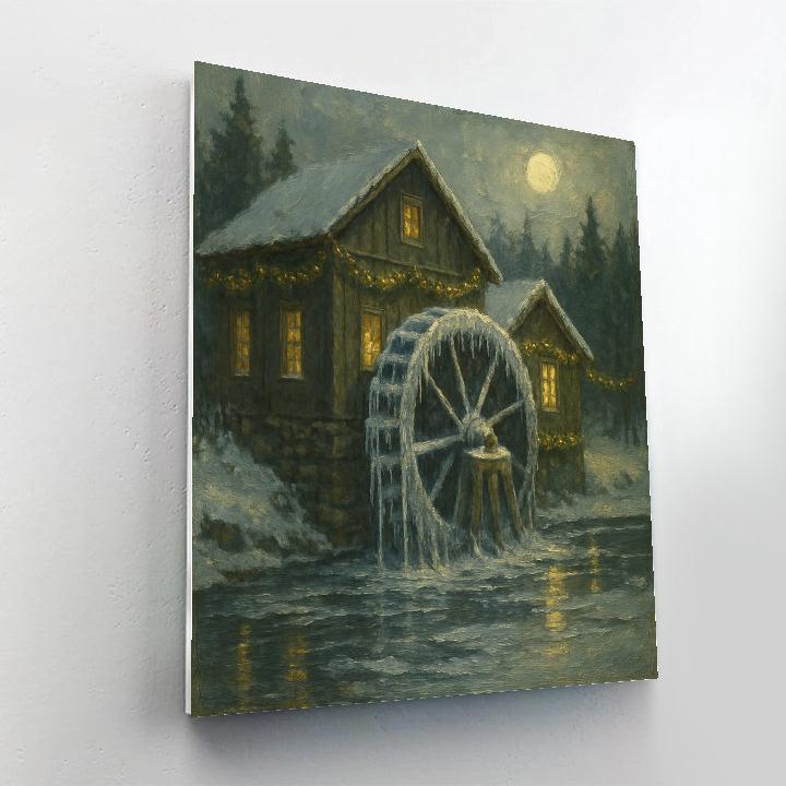 Frozen Waterwheel Christmas Mill painting number kit