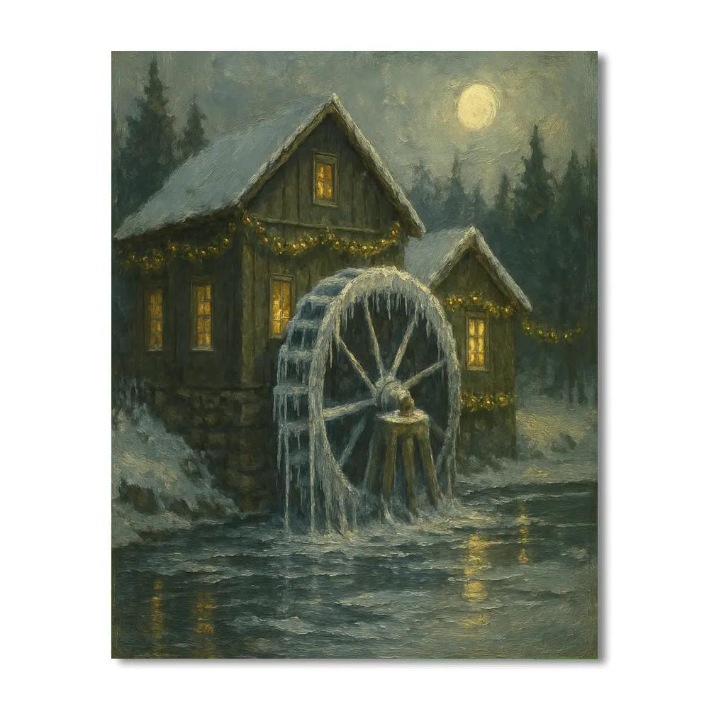Frozen Waterwheel Christmas Mill painting number kit