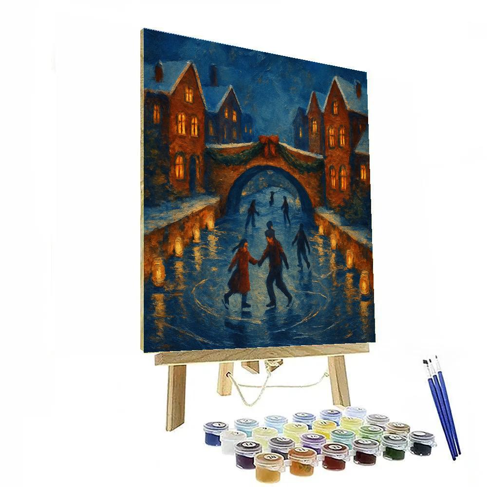 Winter Canal Skating By Candlelight paint by number