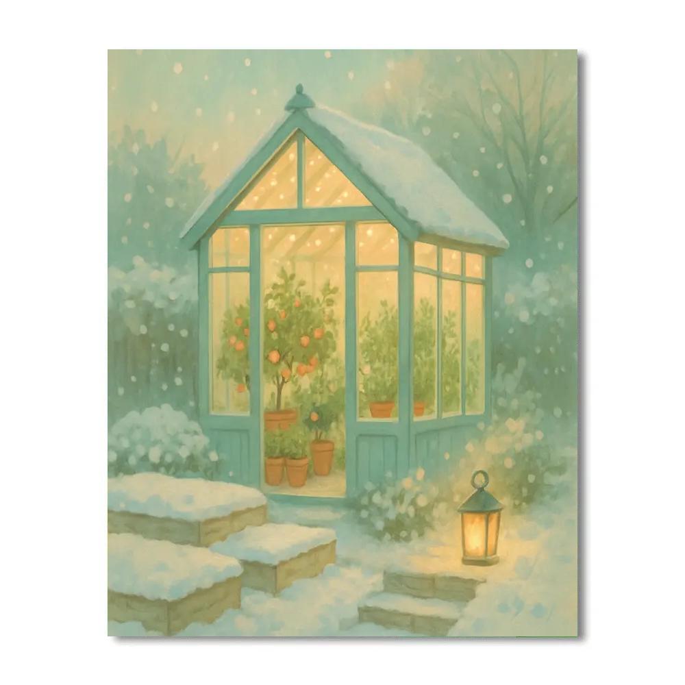 Christmas Garden Greenhouse At Night DIY paint by numbers