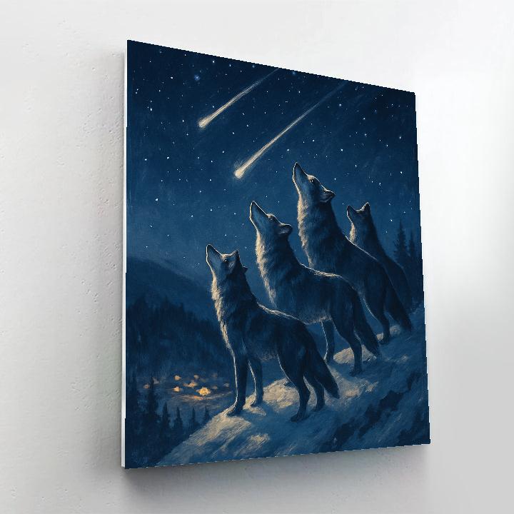 Christmas Wolf Pack Under Falling Stars DIY paint by numbers