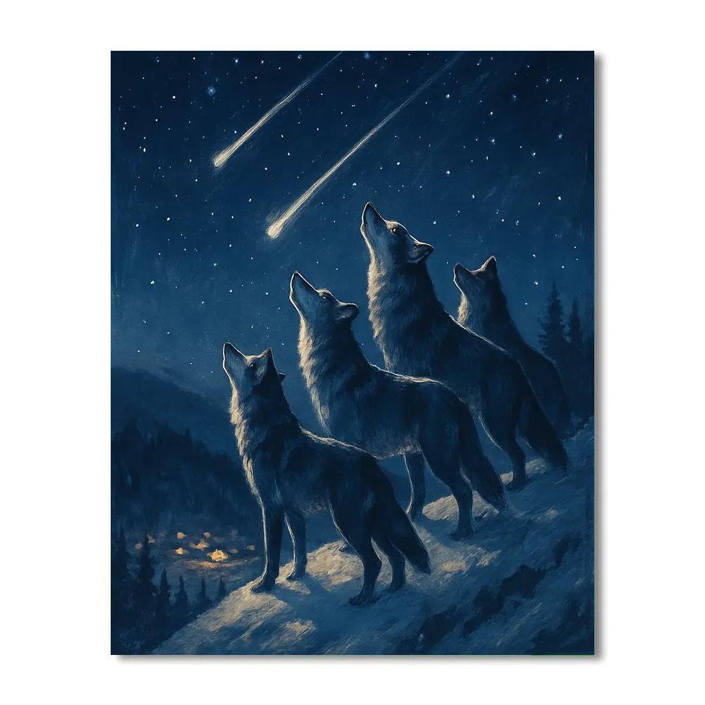 Christmas Wolf Pack Under Falling Stars DIY paint by numbers
