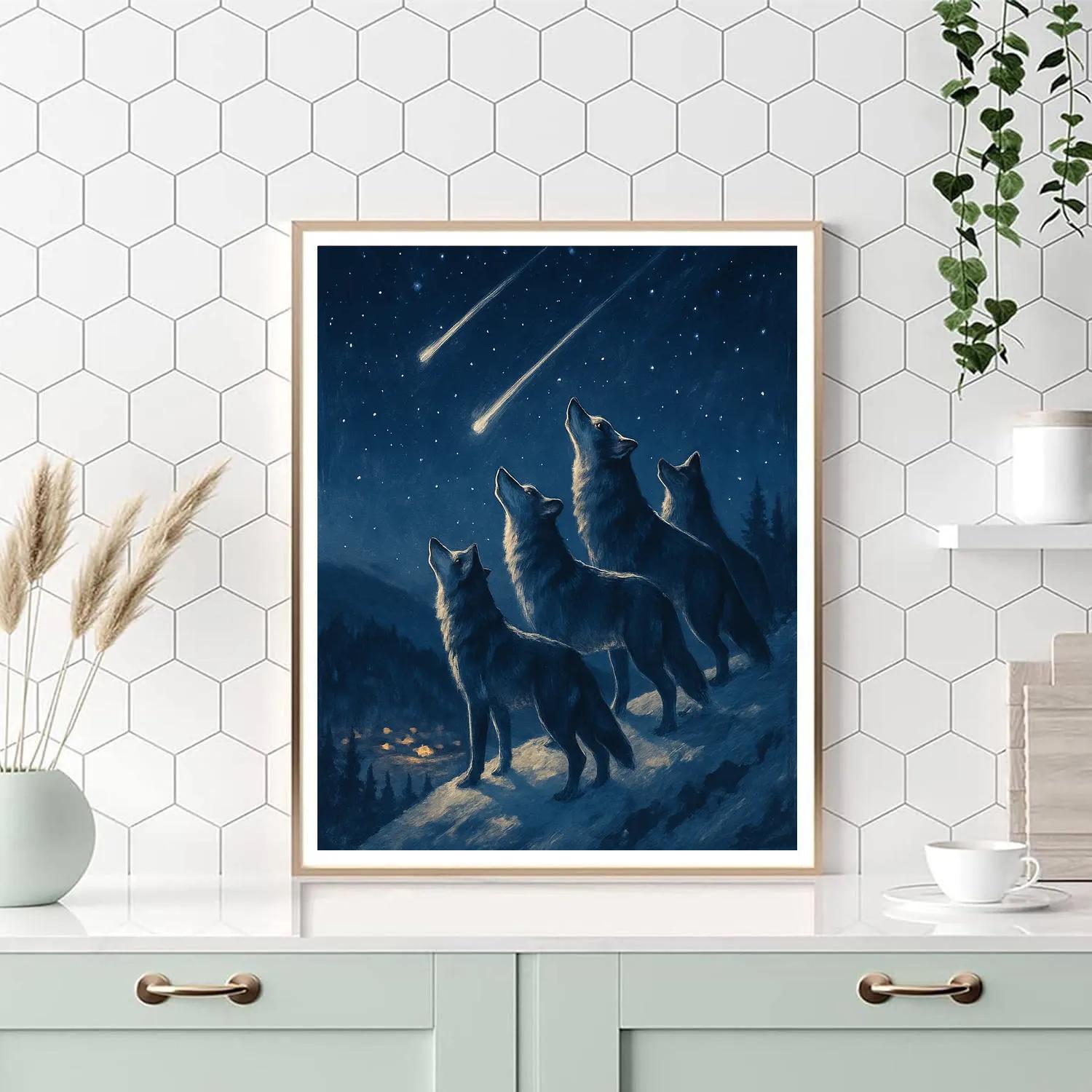 Christmas Wolf Pack Under Falling Stars DIY paint by numbers
