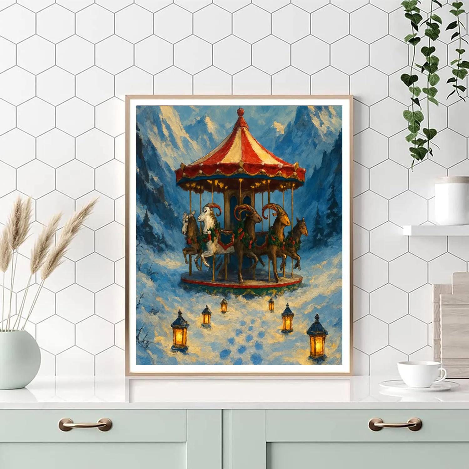 Christmas Carousel On The Mountain Pass Paint by numbers art